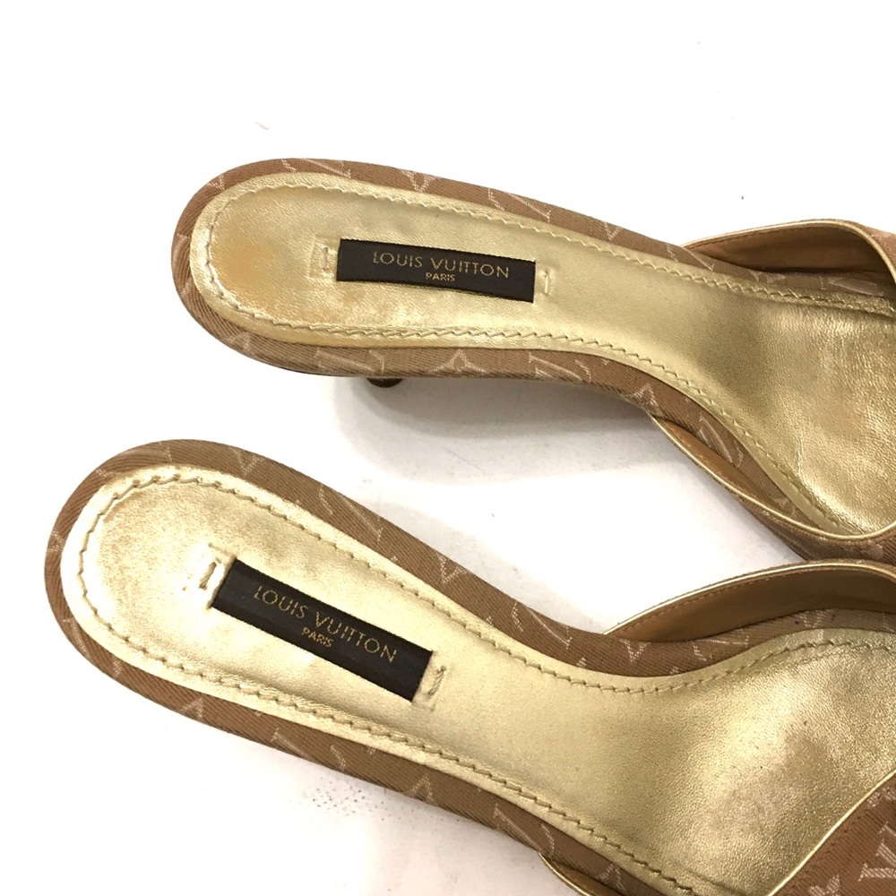 Louis Vuitton Womans Gold Canvas Bow Tied Heels - Picture 2 of 7